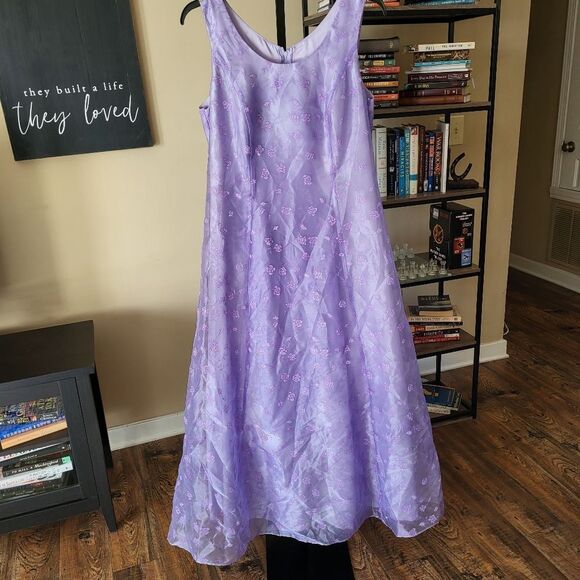Vintage Y2K Lavender Whimsical Fairy Prom Dress Floral Flower Size 14 With Scarf - Picture 6 of 9